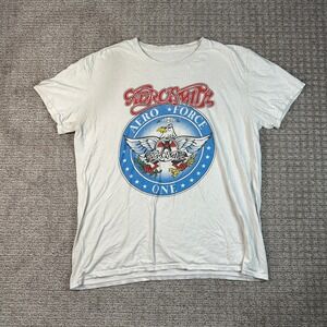 Aerosmith Aero Force One Graphic Tee Mens XL White Rock Band Tour T-Shirt